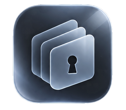 App-Symbol von SkillVault: drei gestaffelte Karten mit Schlüsselloch auf einem dunklen, abgerundeten Quadrat.